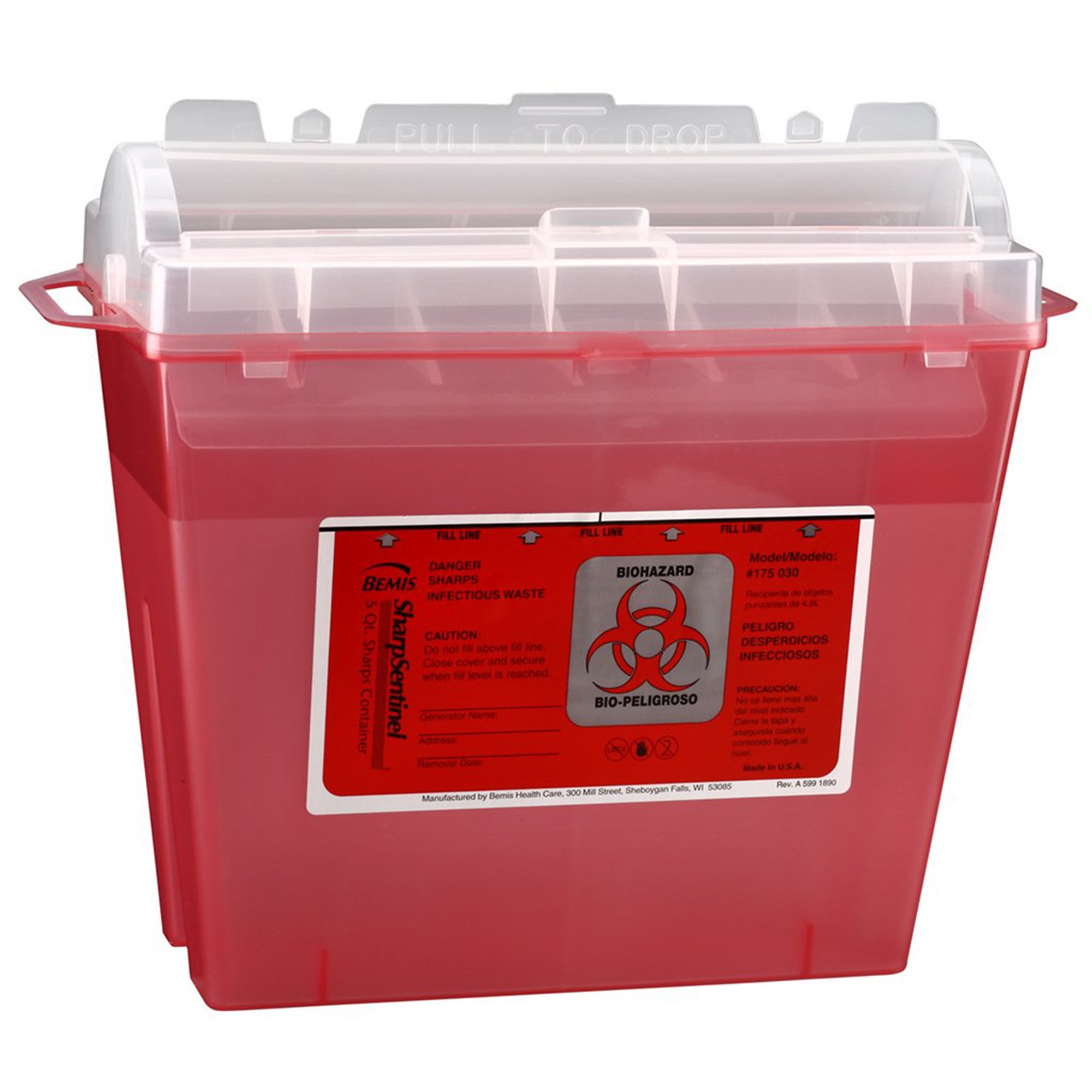 SharpSentinel Sharps Container 5 Qt, Translucent Red, Rotating Lid