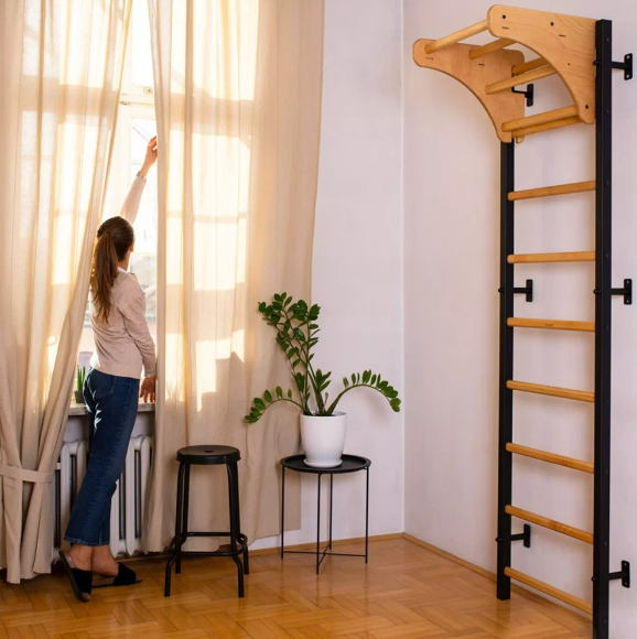 711 Wall Bars with Adjustable Solid Beech Wooden Pull Up Bar