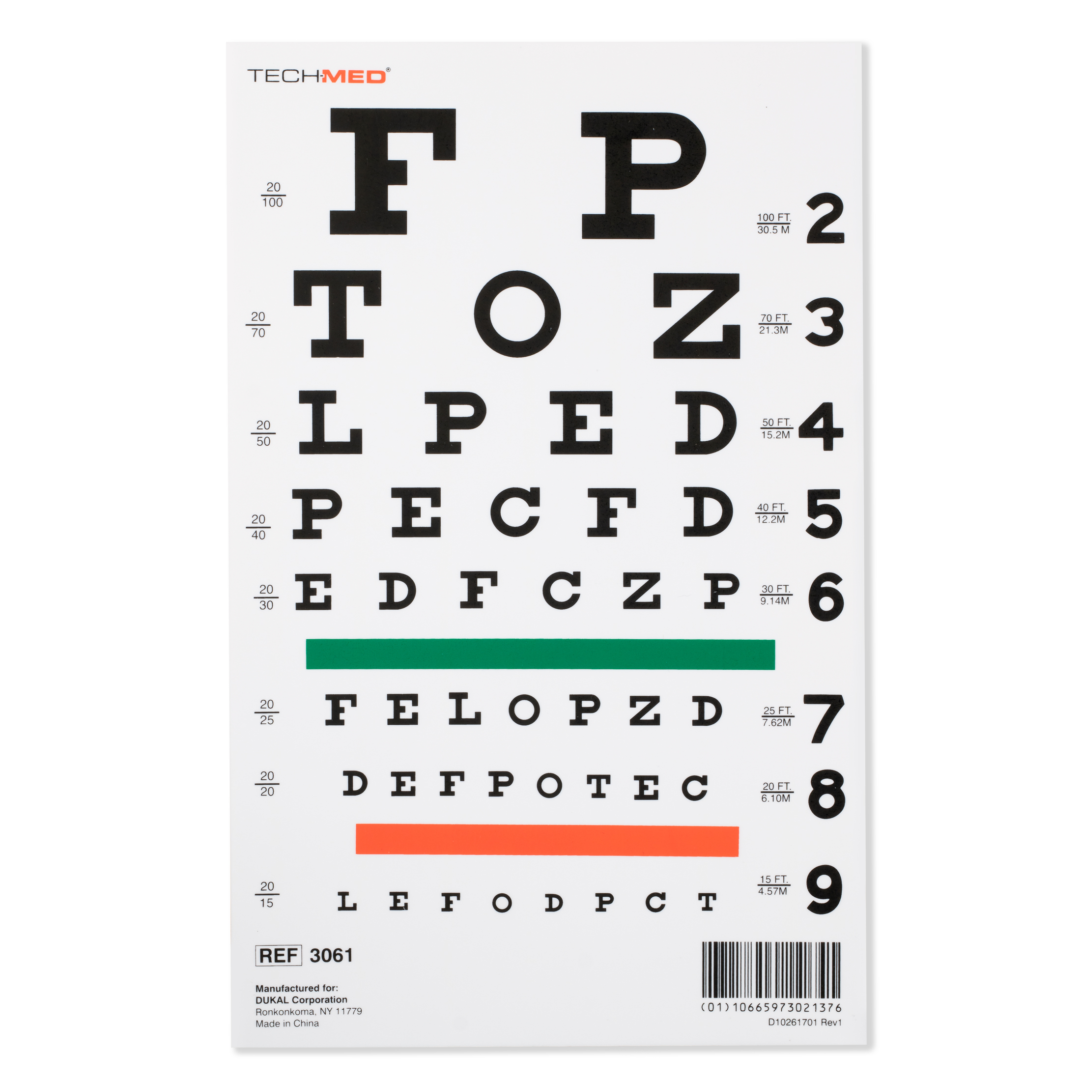 Illuminated Snellen Eye Test Chart, 20 ft