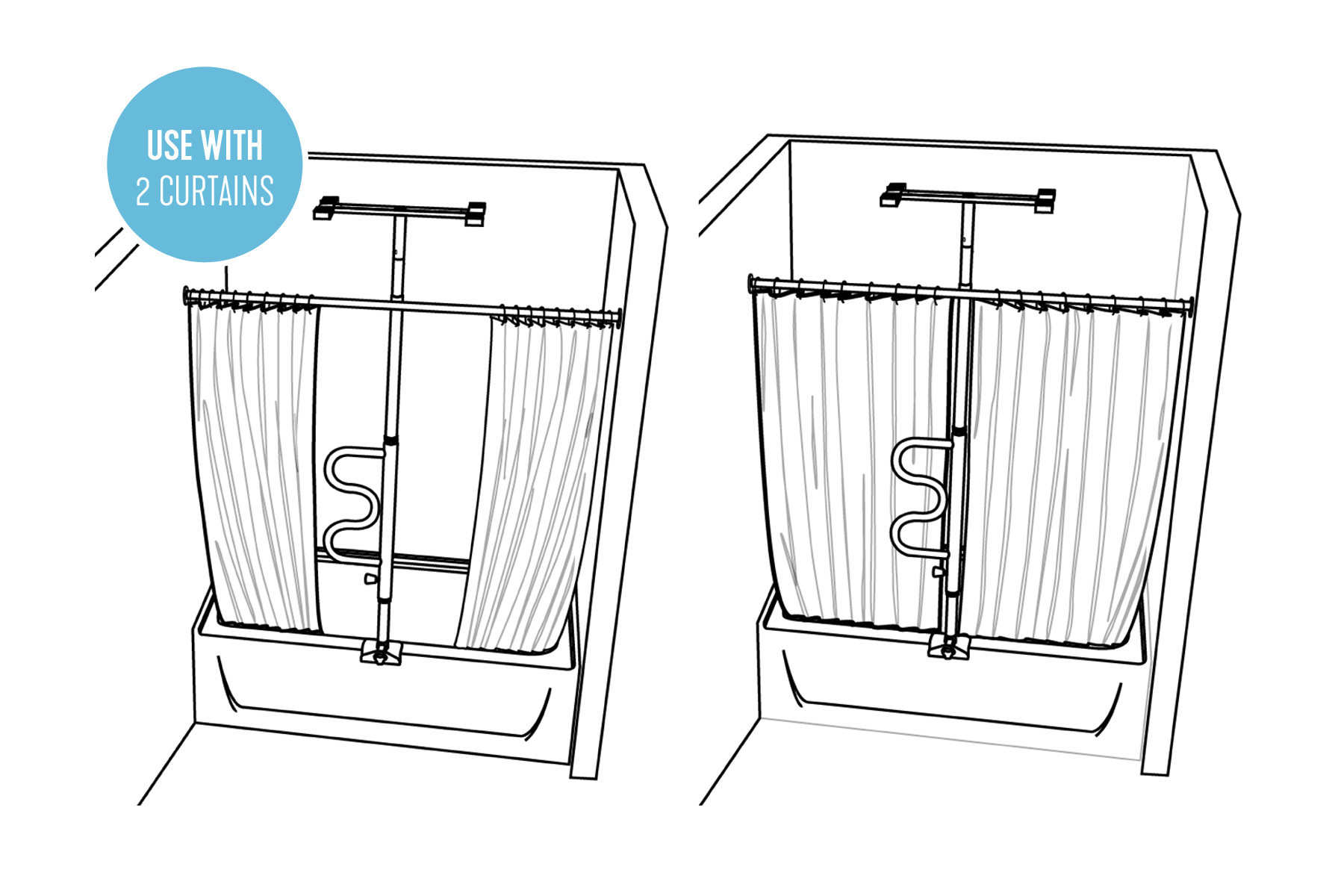 Bathtub Security Pole and Curve Grab Bar