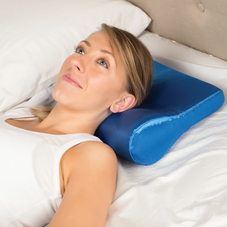 Contour Cervical Pillow, Satin Cover, Blue