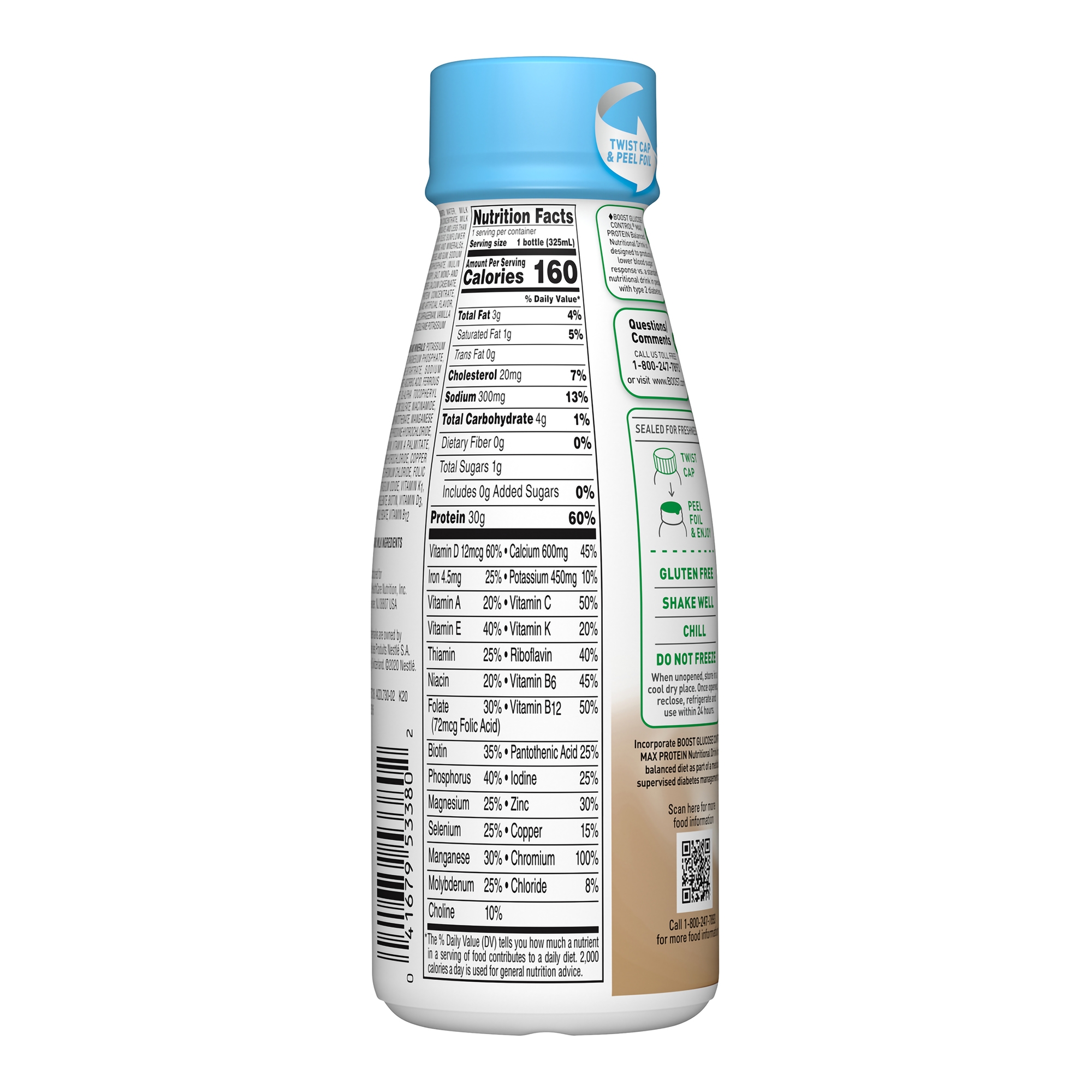 Boost Glucose Control Balanced Nutritional Drink, Oral Supplement, Max Vanilla Flavor, Ready to Use, 11 oz, Bottle
