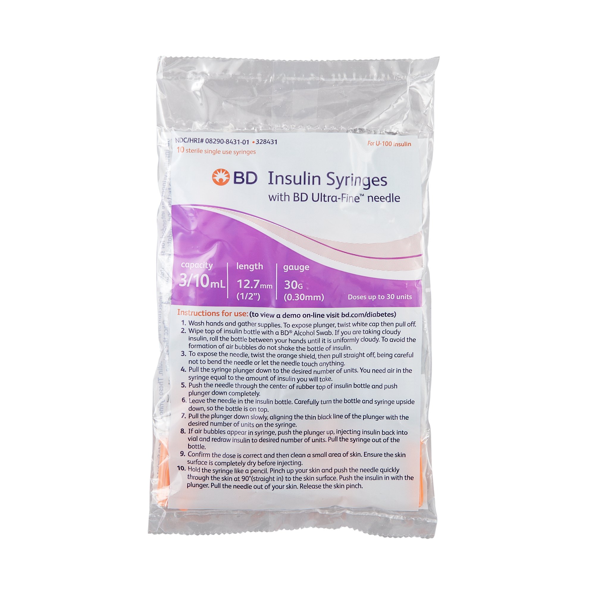 Insulin Syringes with UltraFine Needle, 0.3mL