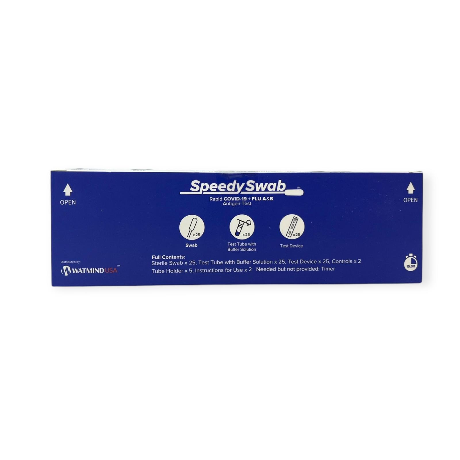 SpeedySwab POC Rapid Covid-19 + Flu A&B Antigen Tests - Box of 25