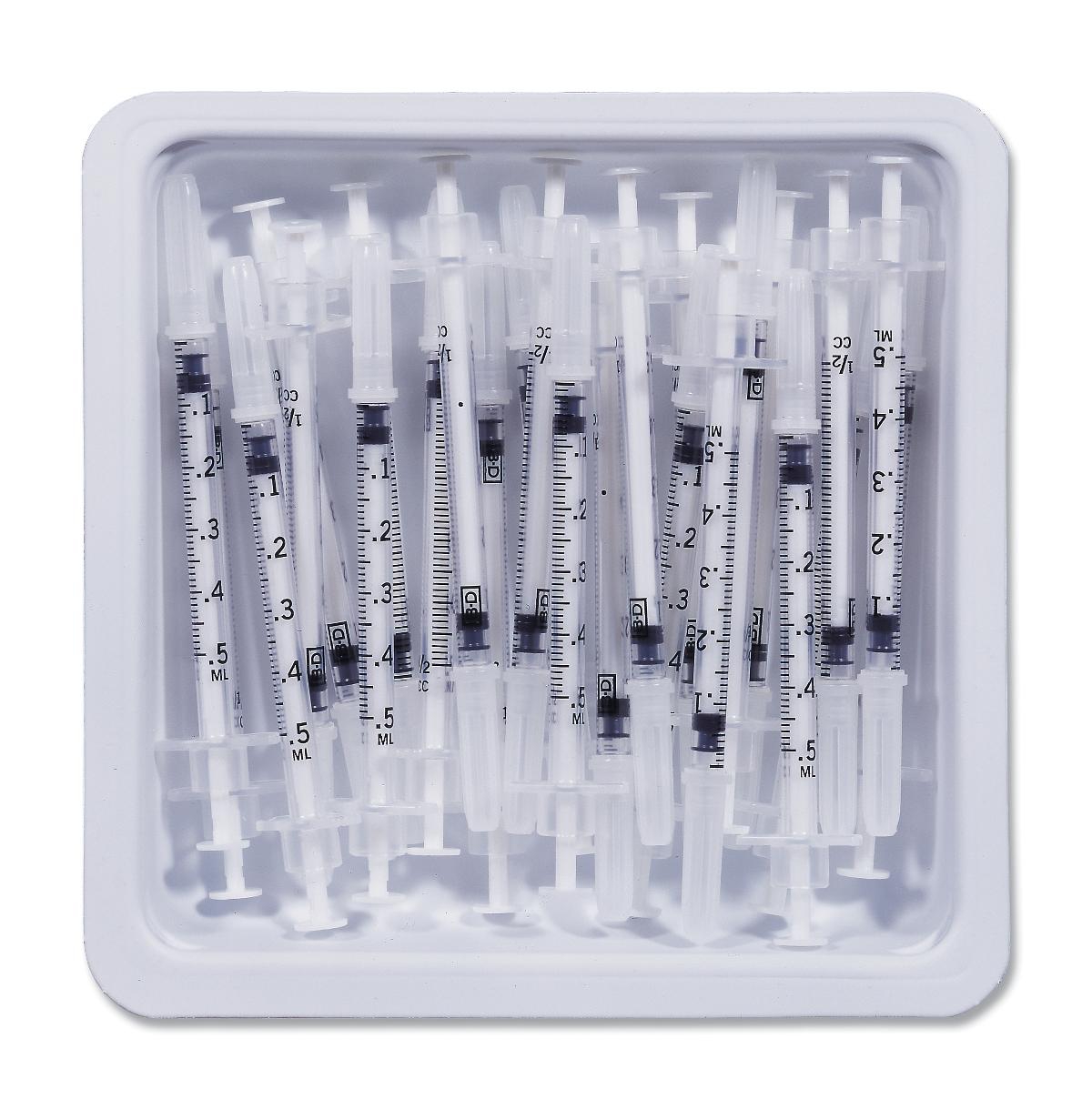 Allergy Syringe with Permanently Attached Needle Tray