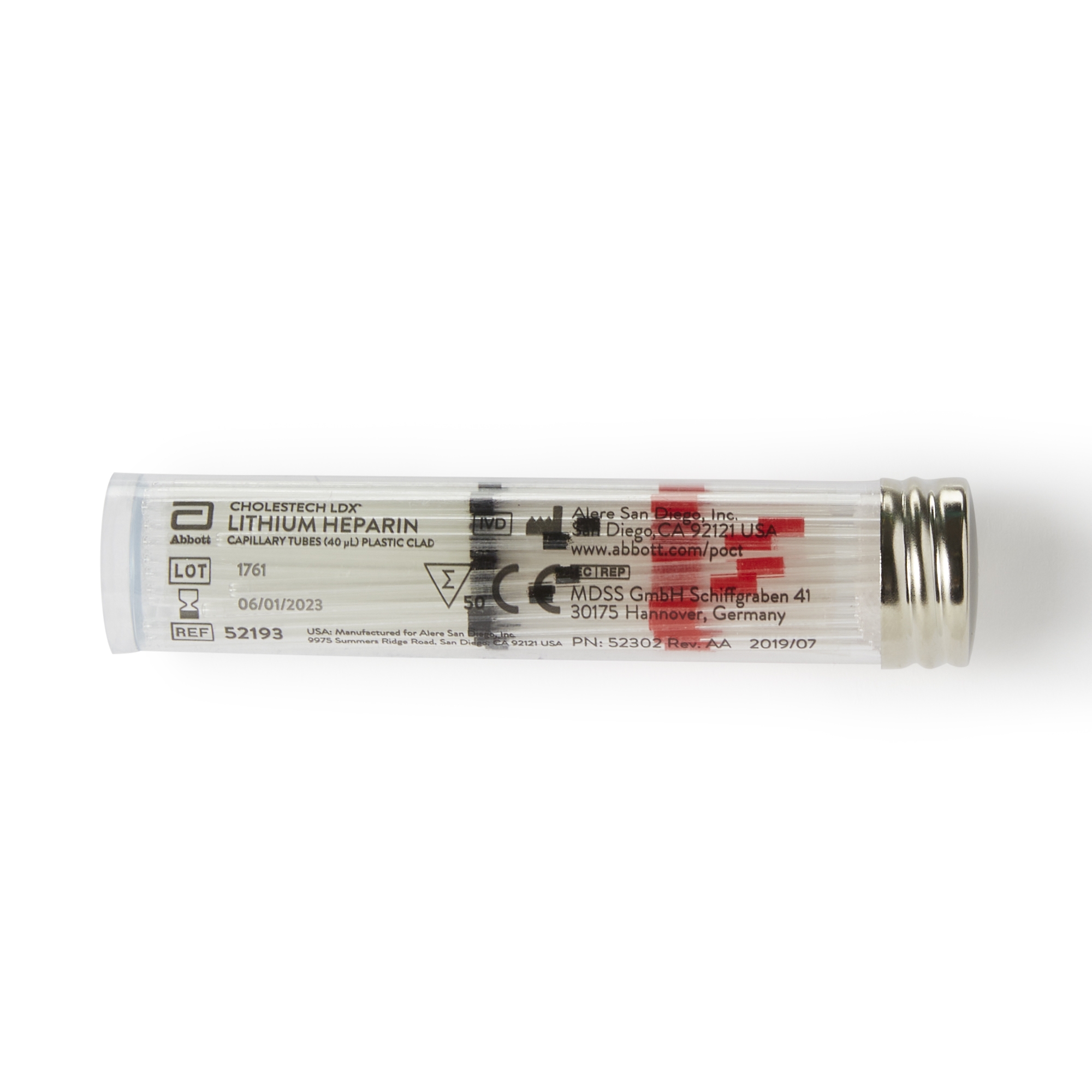 Cholestech LDX Capillary Blood Collection Tube Micro Hematocrit Heparin Additive 40 µL