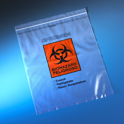 Biohazard Zipper Closure Specimen Transport Bag, Score Line
