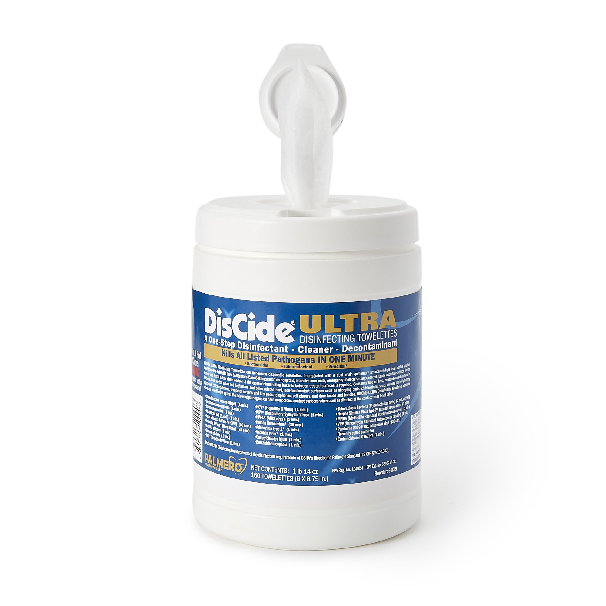 DisCide Ultra Premoistened Surface Disinfectant Cleaner Wipes, 160 Canister, Herbal Scent
