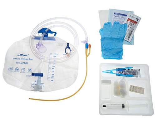 AMSure Preconnected Drainage Bag Foley Tray, Silicone Coated Latex