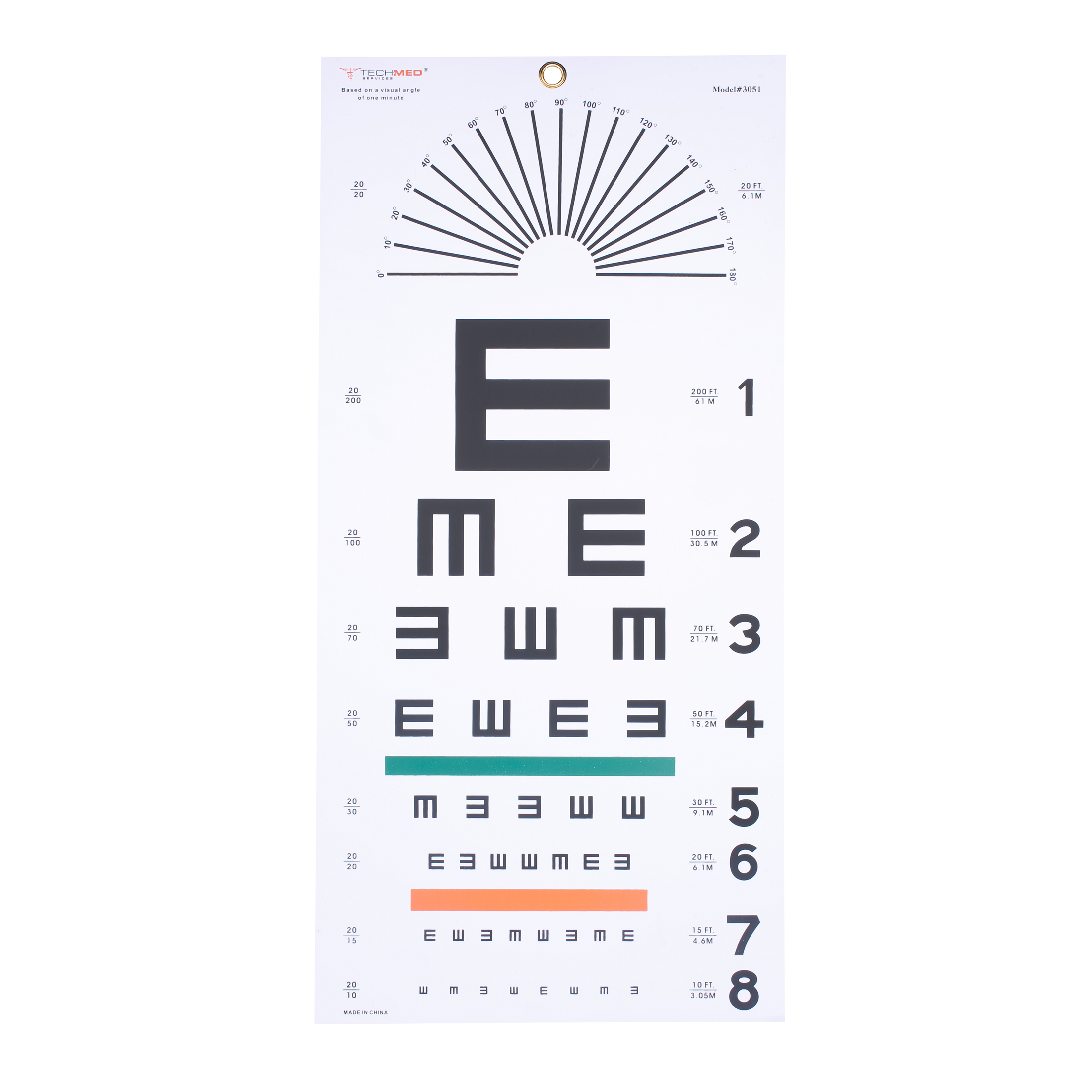 Tumbling E, Illiterate Eye Test Chart, 20 ft