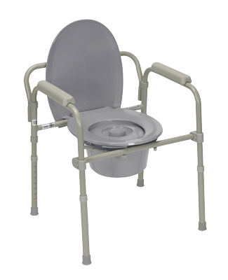 Adjustable Height Steel Commode with Fixed Arms