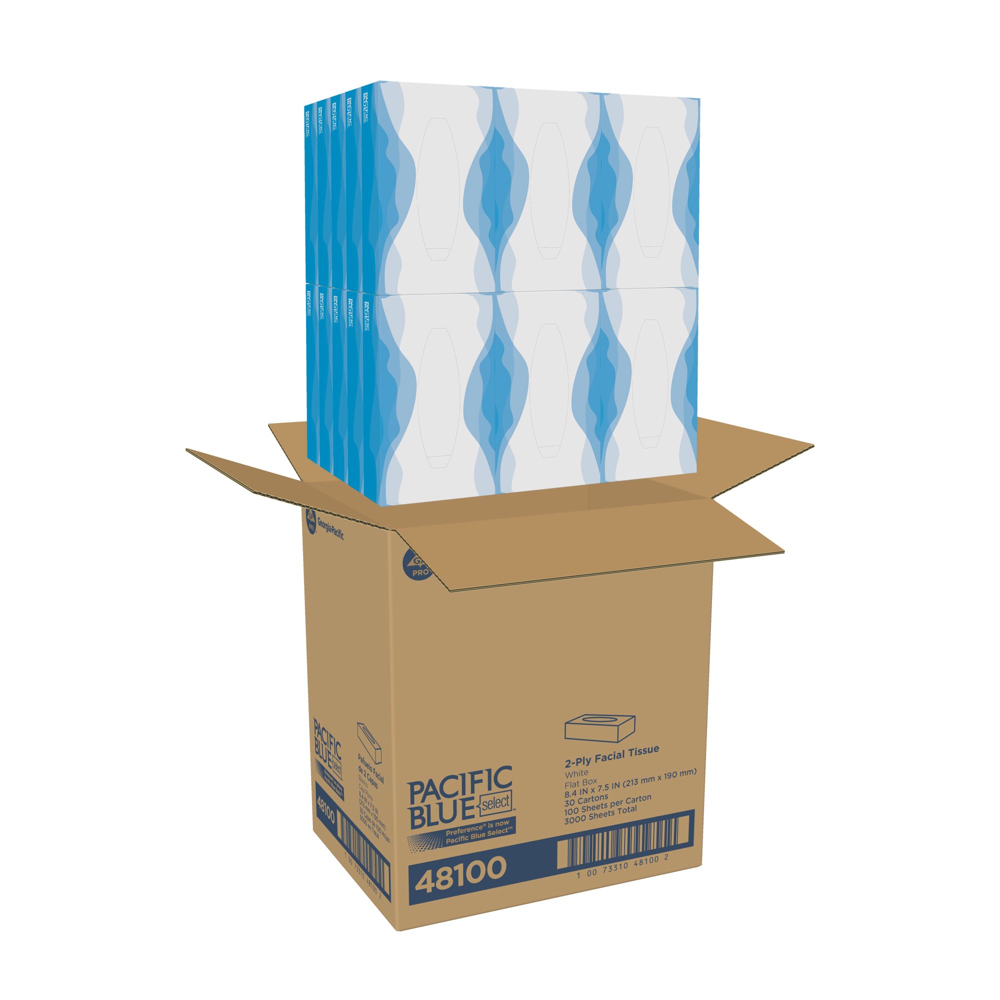 Pacific Blue Select, 2 Ply Facial Tissue, Flat Box, White