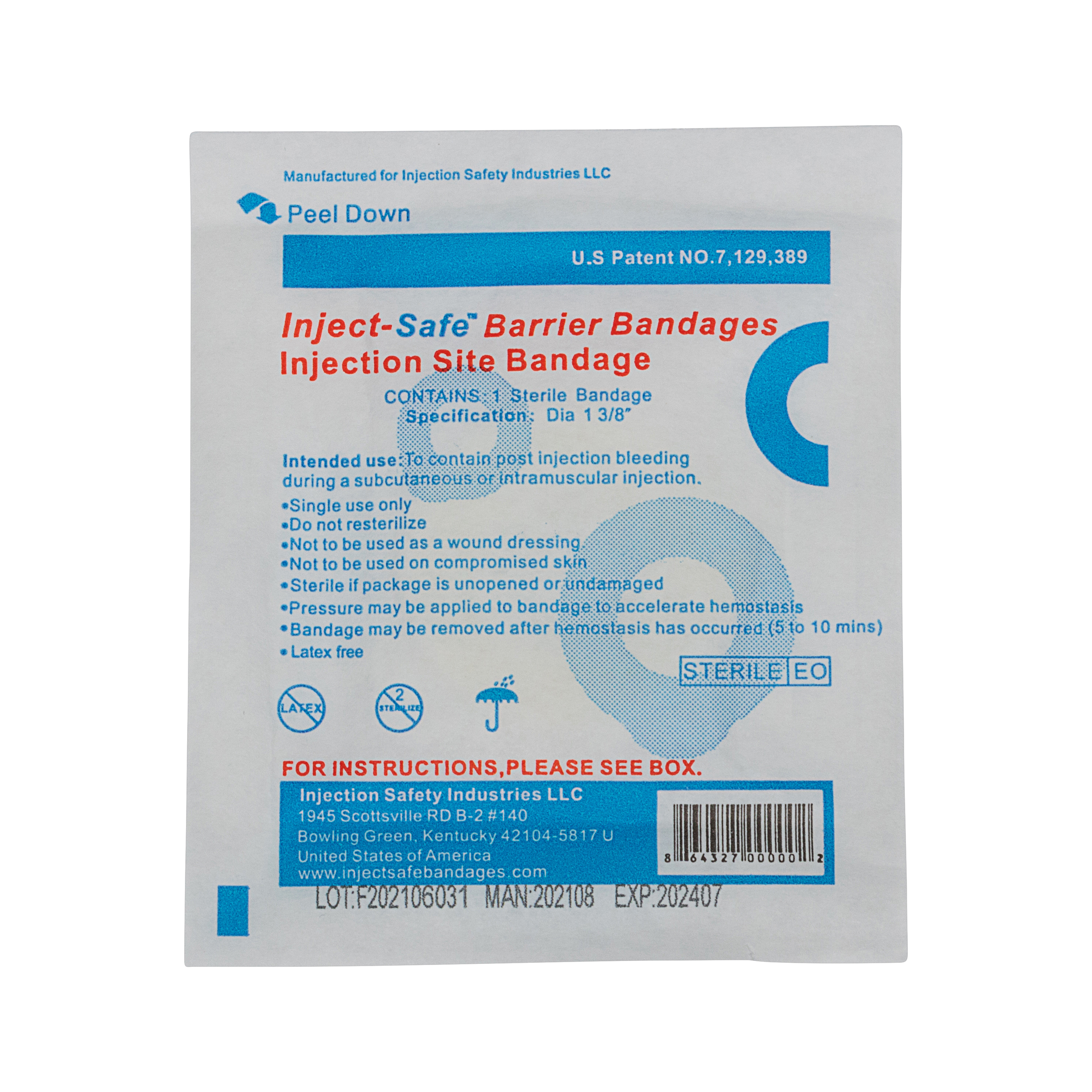 Adhesive Inject Safe Barrier Strip Bandage 1-3/8 Inch Round