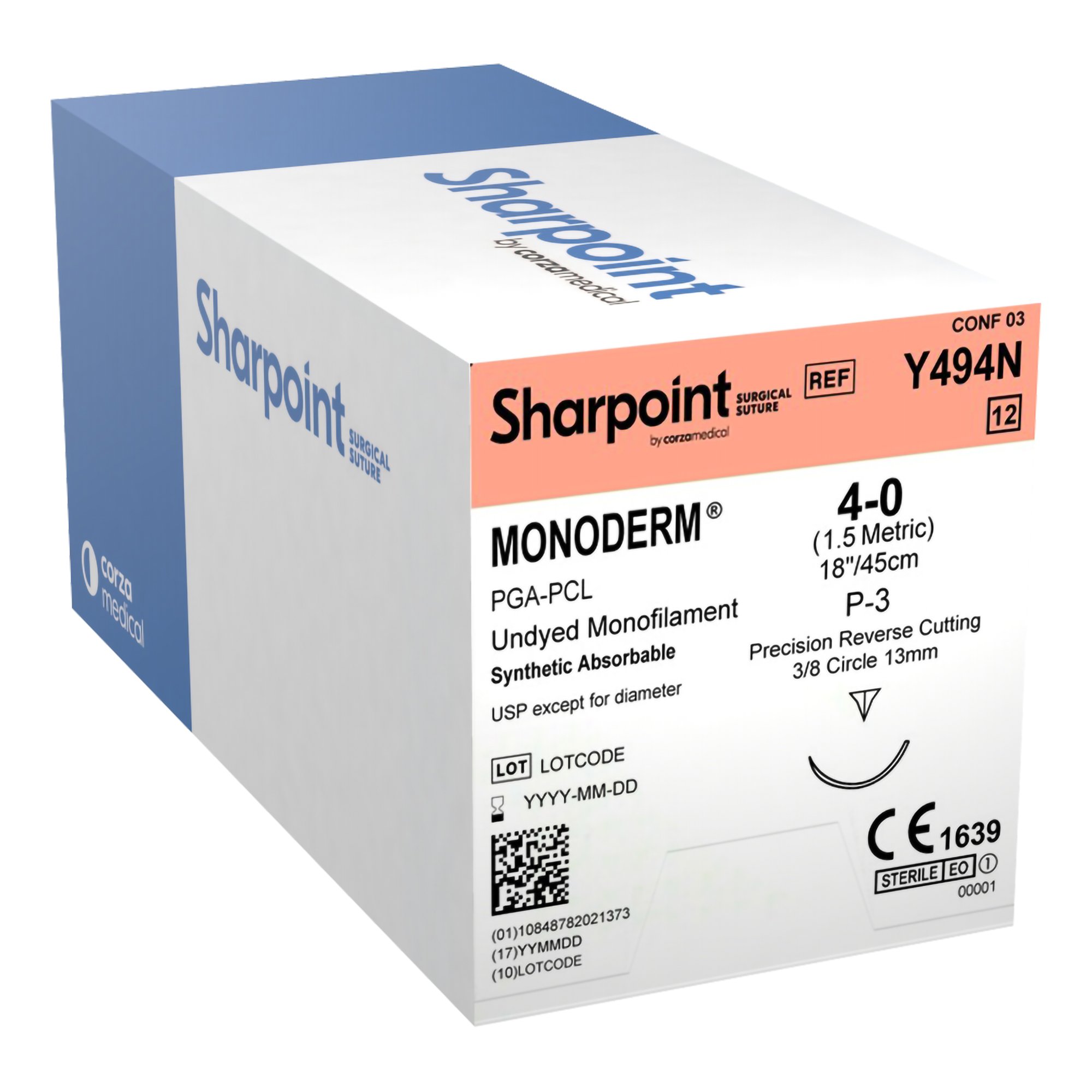 Monoderm Precision Reverse Cutting Needle, P 3, Undyed Monofilament, 18" Length