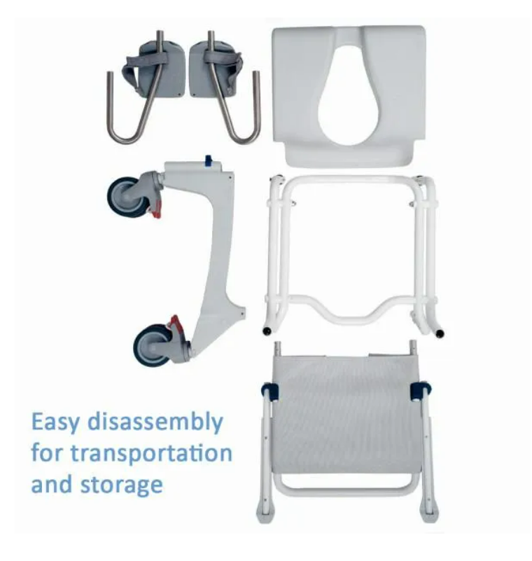 Aquatec Ocean Premium Mobile Shower Chair with Collection Pan, Lid and Support Rail