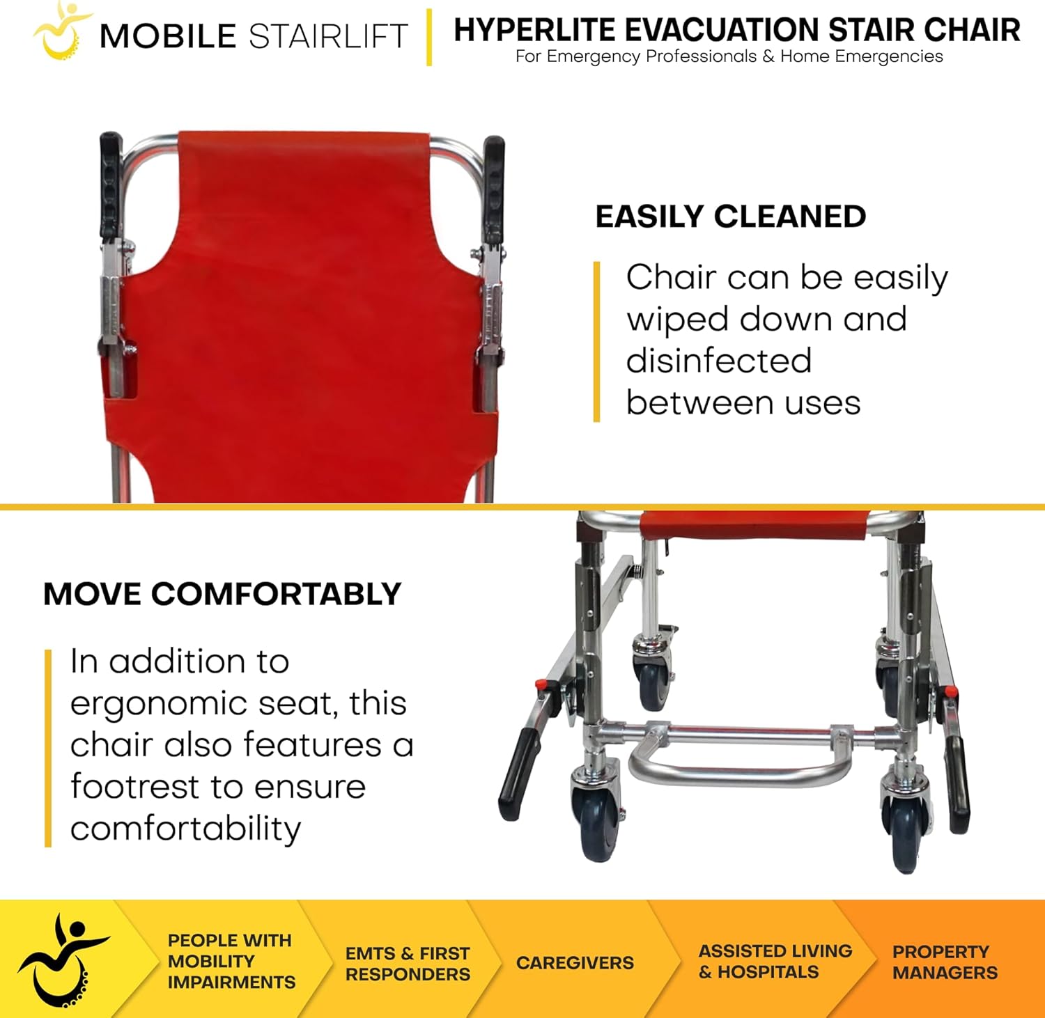 HyperLite Evacuation Foldable Medical Stair Lift Chair Portable