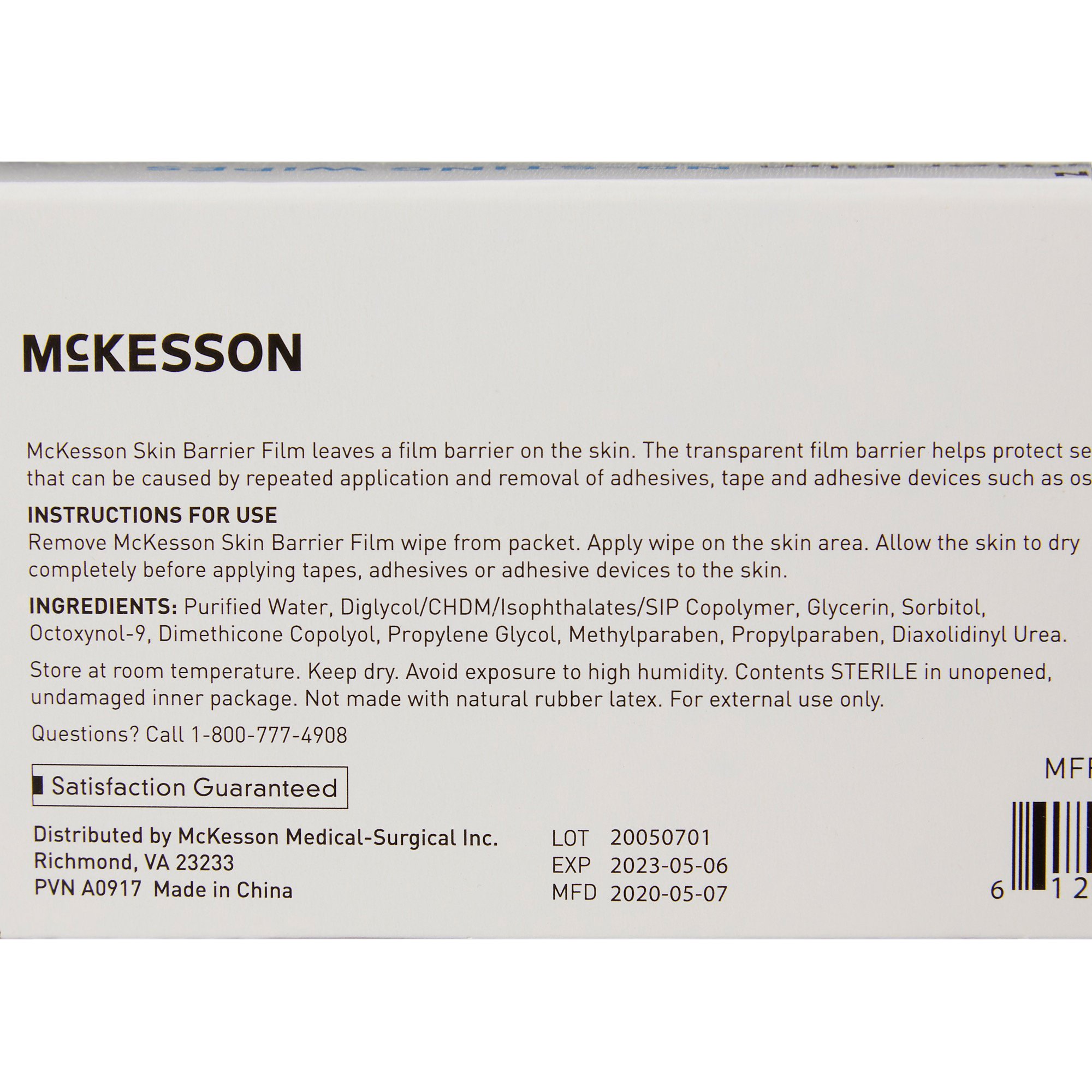 75 to 100% Strength Hexamethyldisiloxane Skin Barrier Wipe, Individual Packet, Sterile