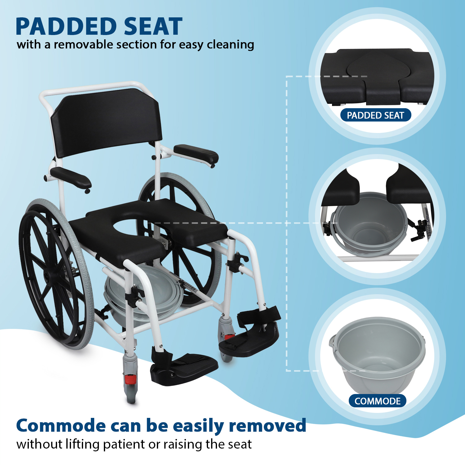 Rolling Shower Wheelchair with Commode