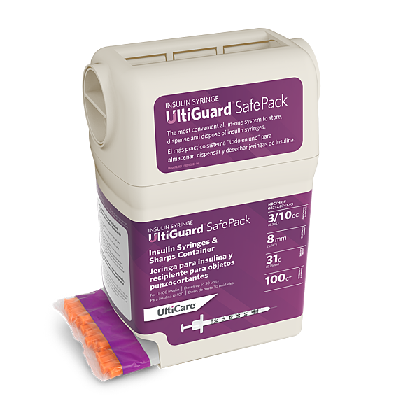 UltiGuard Safe Pack U 100 Insulin Syringes, 3/10 cc