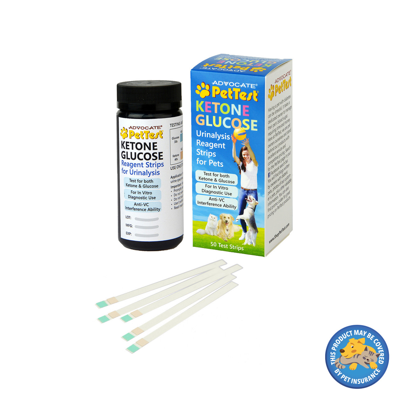 100 PetTest Ketone Glucose Urinalysis Reagent Strips for Pets