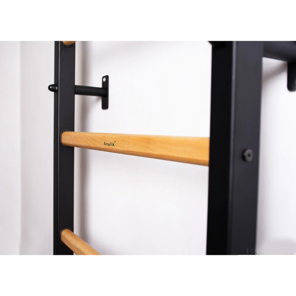 221+A076 Wall Bar with Adjustable Beech Wood Pull Up Bar and Gymnastic Accessories