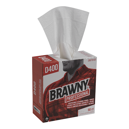 Brawny Professional D400, Disposable Cleaning Towels, Tall Box, White