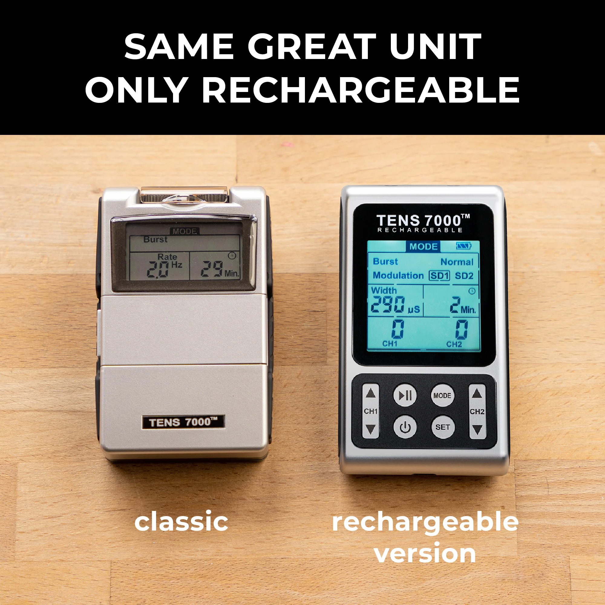 TENS 7000 Elite Rechargeable TENS Unit Muscle Stimulator and Pain Relief Machine