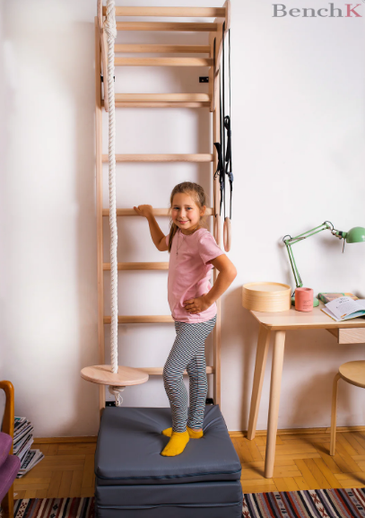 112+A204 Solid Beech Wood Wall bars with Adjustable Pull Up Bar and Gymnastic Accessories