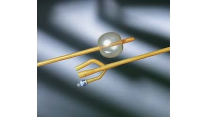 Foley Catheter, Lubricath, 3 Way, 30cc Balloon, Specialty, Hotter Model, Red Latex, Long Coude Tipe, Single Drainage Eyes