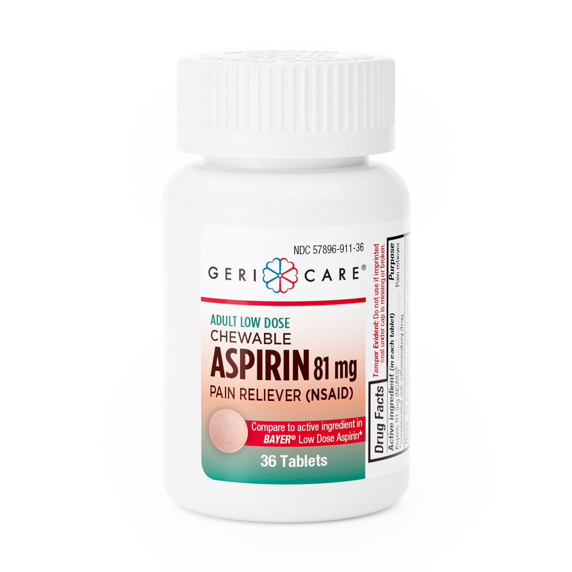 Pain Relief Aspirin, Chewable Tablet, 81 mg 36 Tablets Bottle