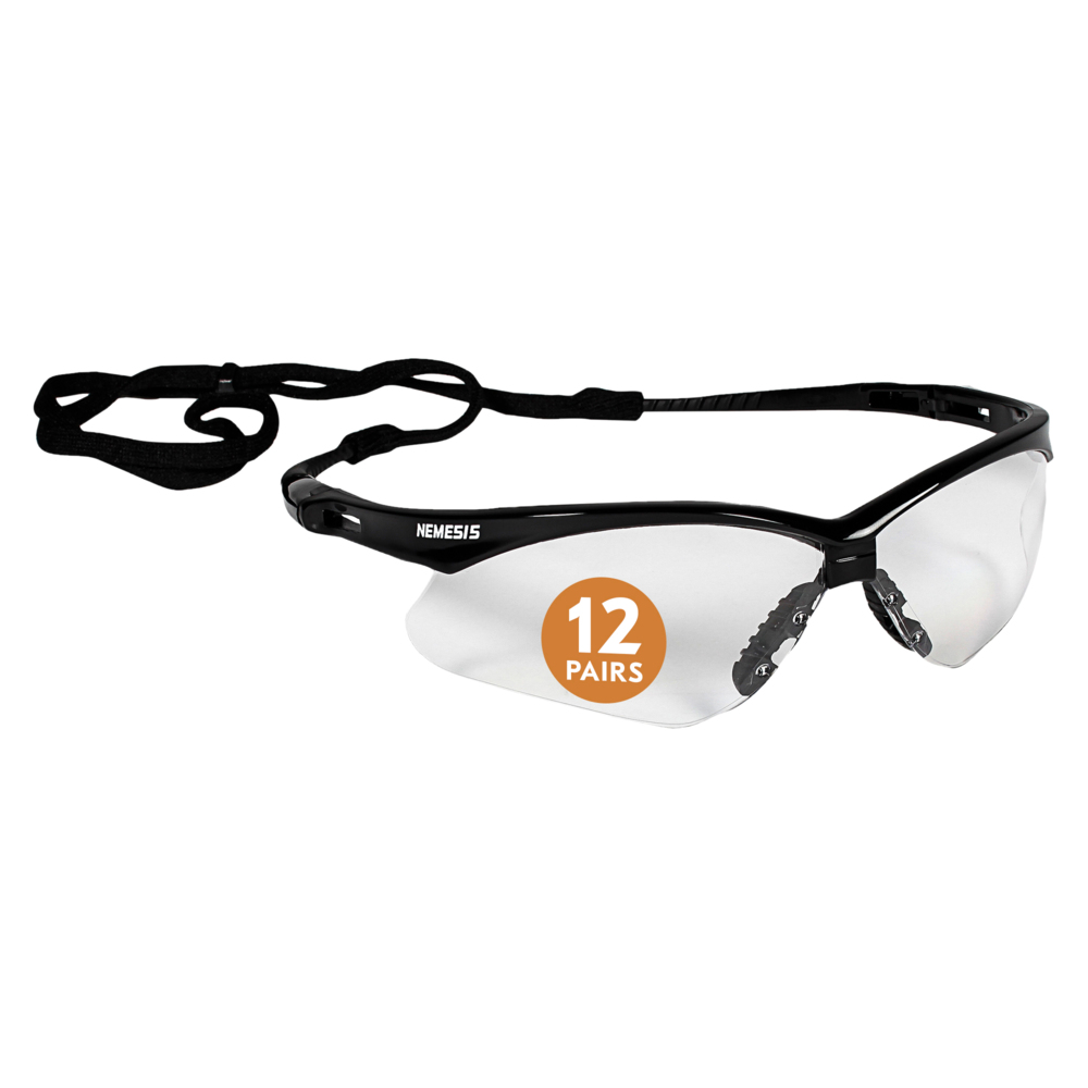 KleenGuard Nemesis Safety Glasses, Clear Lens, Black Frame
