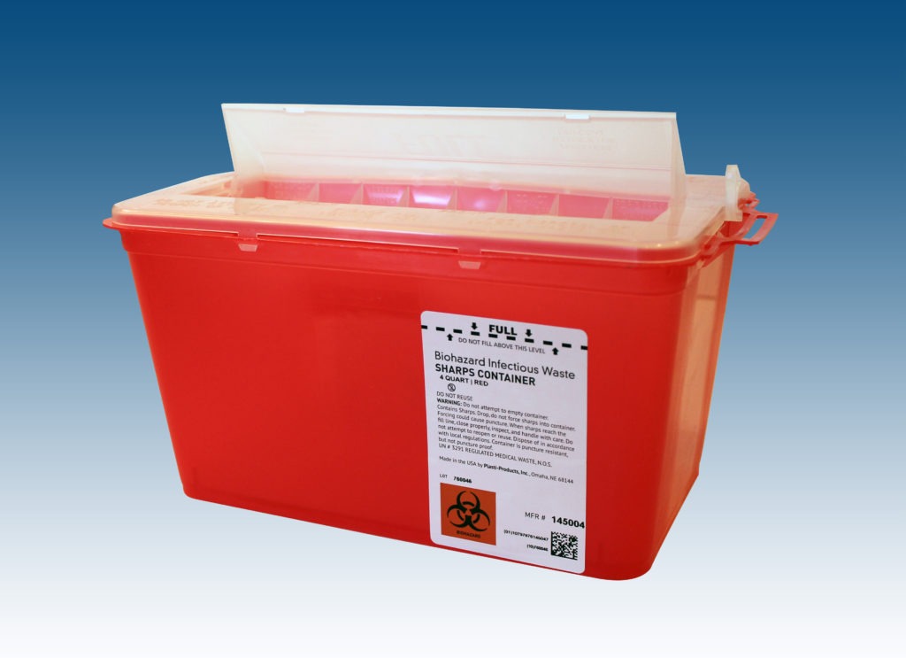 Horizontal Entry Sharps Containers, Red