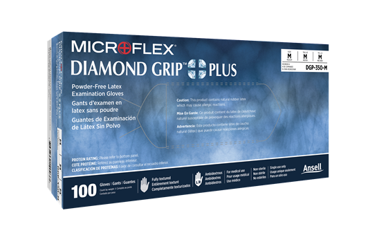 MicroFlex Diamond Grip Plus Exam Gloves, Latex, Powder Free, Non Sterile