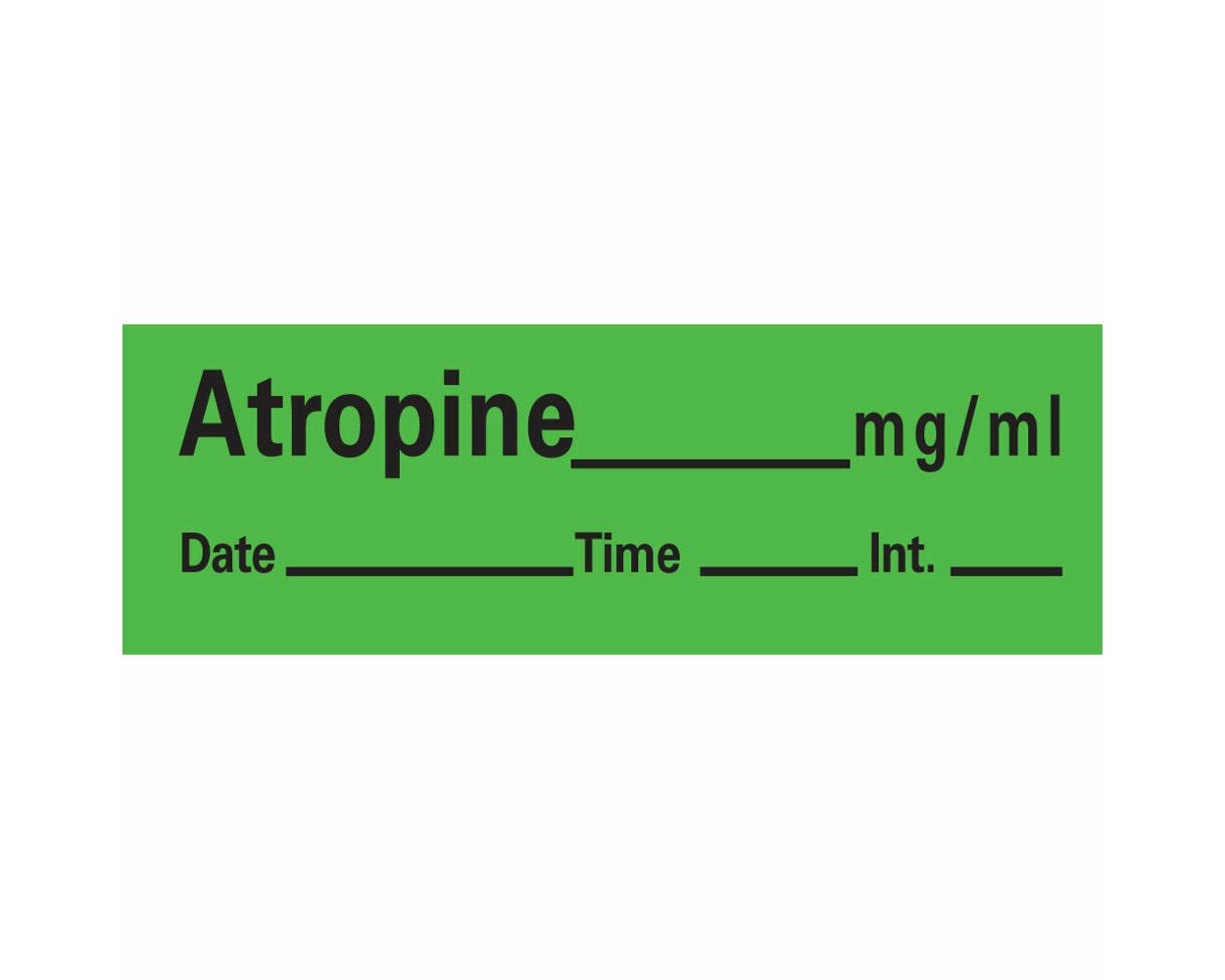 Atropine Anesthesia Label with Date, Time and Initial