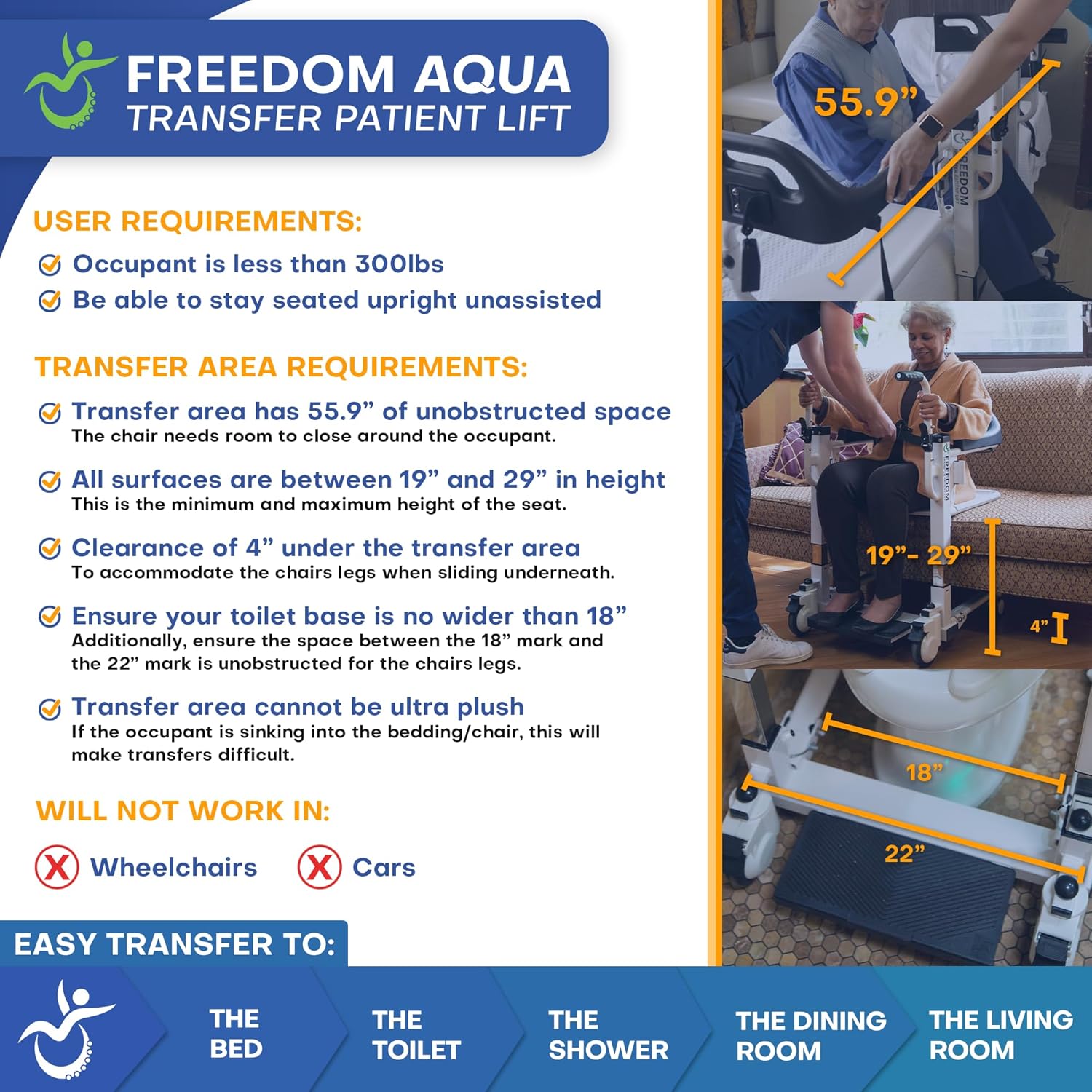 Freedom Aqua Waterproof Patient Lift - Sling Free Transfers