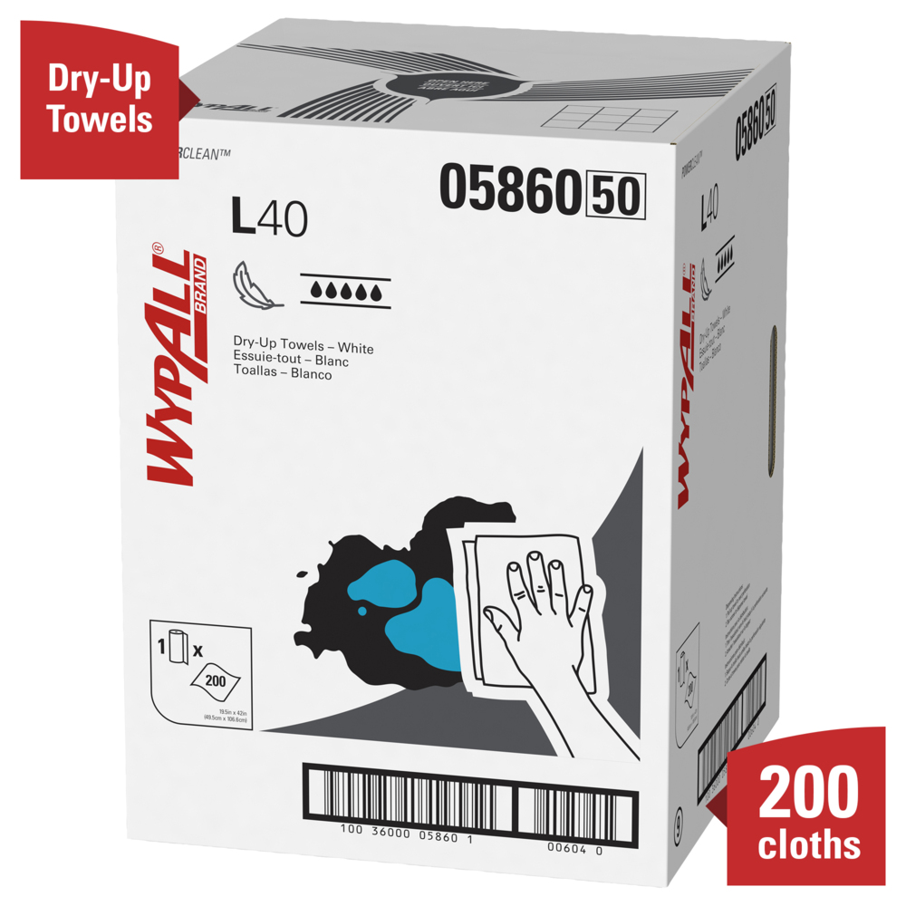 WypAll Power Clean L40 Extra Absorbent Towels, Small Roll, White