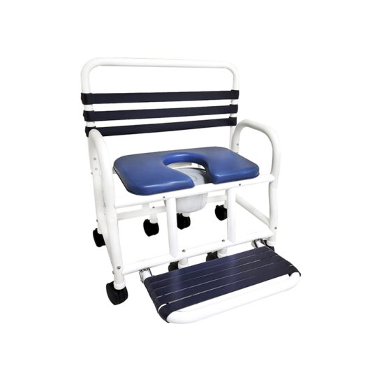 30" Internal Width Deluxe New Era Patented Infection Control Shower Commode Chair with Commode Pail and Soft Touch Folding Footrest