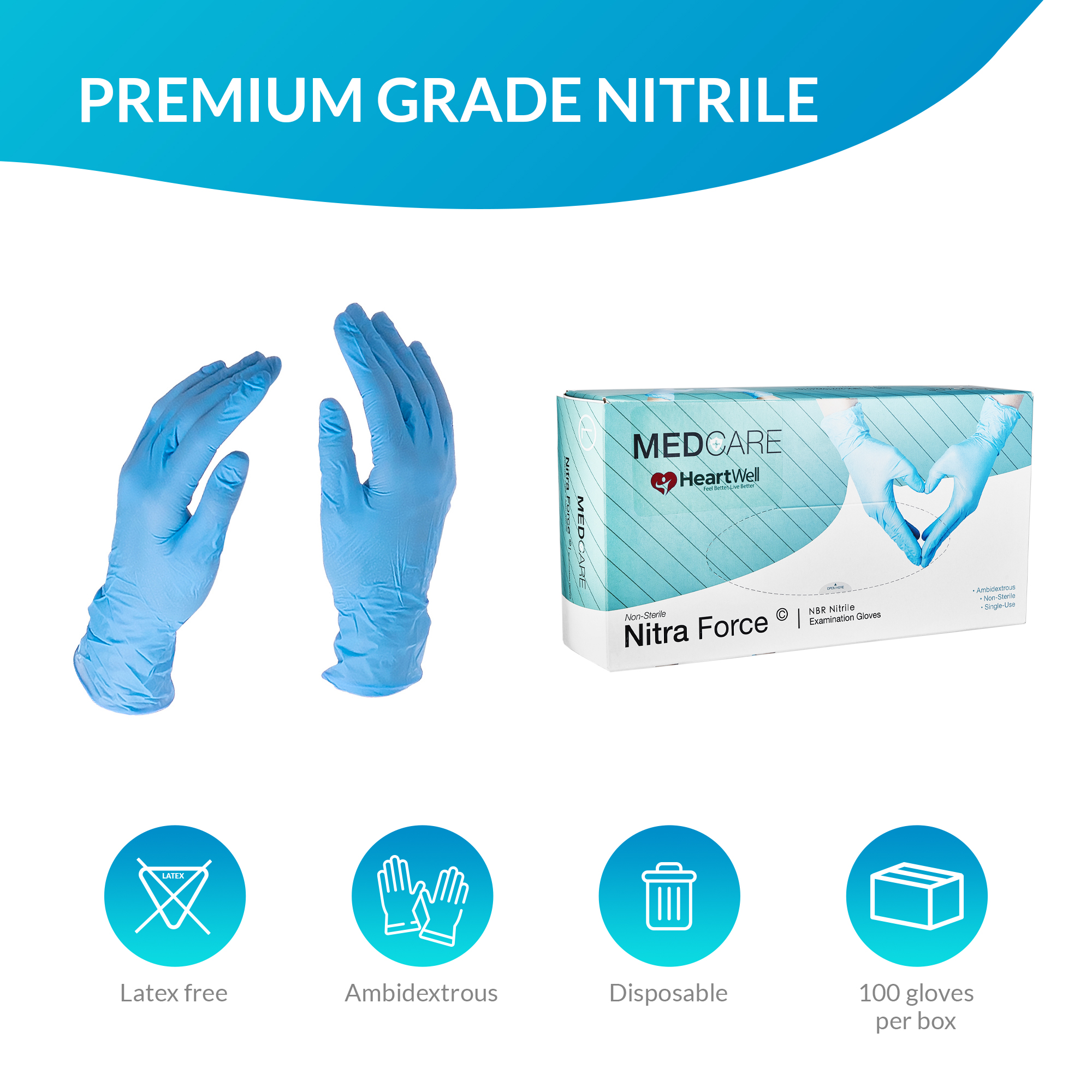 Nitrile Exam Gloves, Medium, Non Sterile