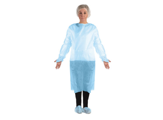 AssureWear Polyethylene Isolation Gown, Blue Poly Thumb Loop
