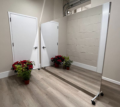 Glassless Mirror with Rolling Stand and Whiteboard Back Panel