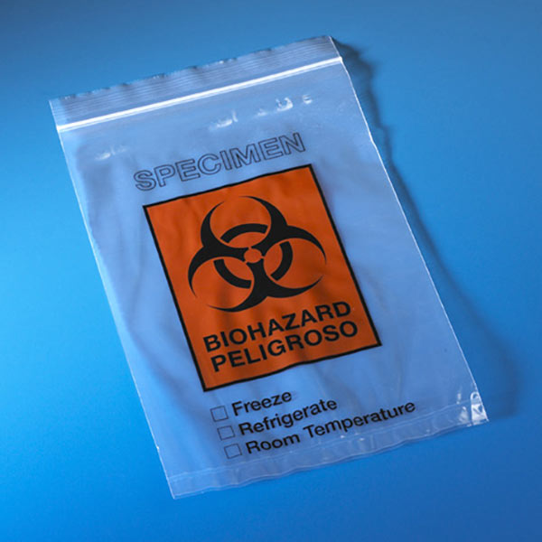 Biohazard Zipper Closure Specimen Transport Bag, No Score Line, Document Pouch, 6" x 9"