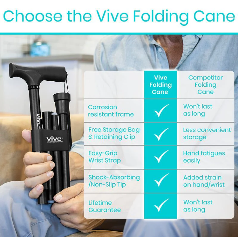 Folding Walking Cane - Collapsible & Adjustable