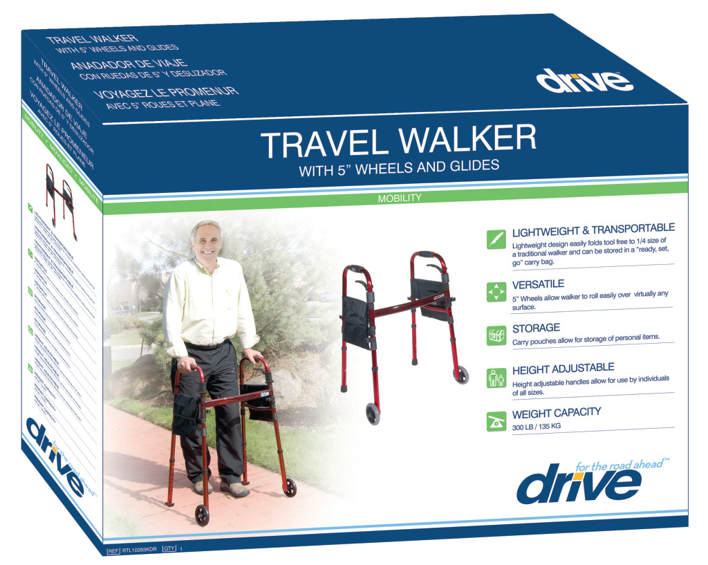   Deluxe Folding Travel Walker with 5" Wheels