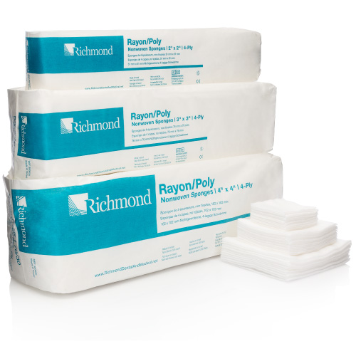2" x 2", 4-Ply Rayon/Polyester  Non-Woven Sponges