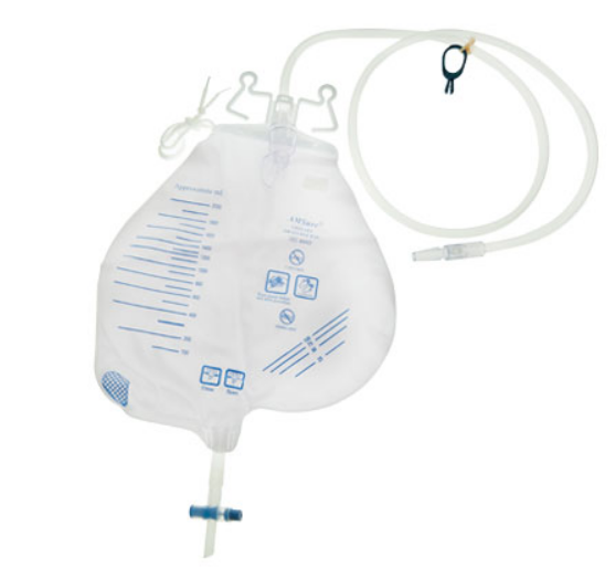 AMSure Urinary Drainage Bag, 2000 mL Bag with Double Hook and Rope and T-Tap Drain Port, Pre-Pierced Sampling Port Anti-Reflux Chamber