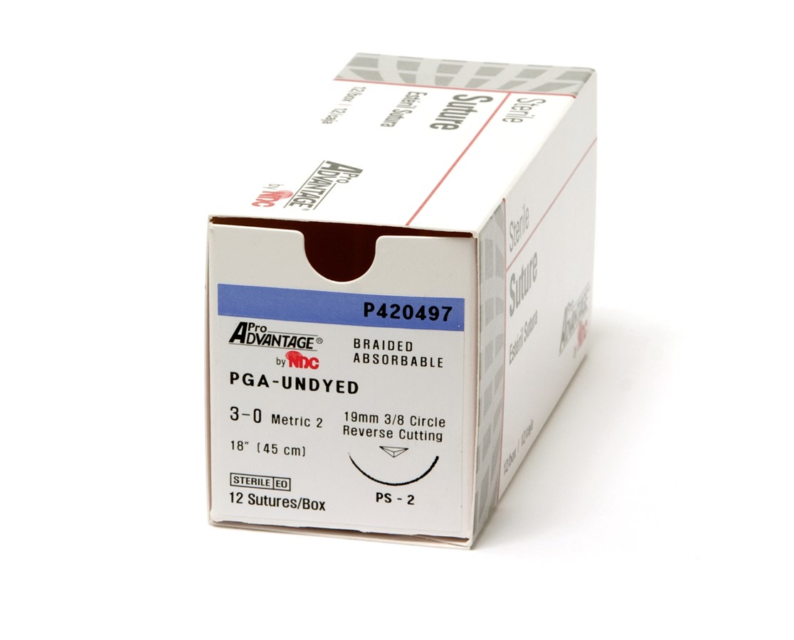 Braided Polyglycolic Acid Sutures, Absorbable, 3/8 Circle Reverse Cut, P 3