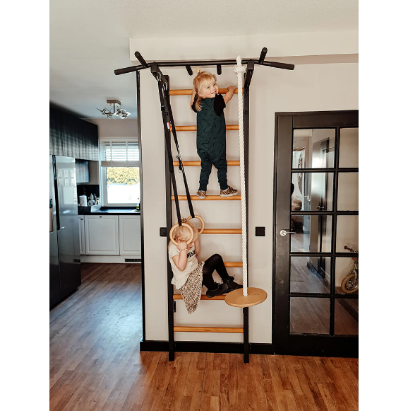 221+A076 Wall Bar with Fixed Steel 6 Grip Pull Up and Gymnastic Accessories