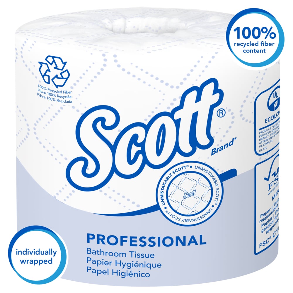 Scott Professional, Recycled Fiber, Standard Roll Bathroom Tissue, 2 Ply, White