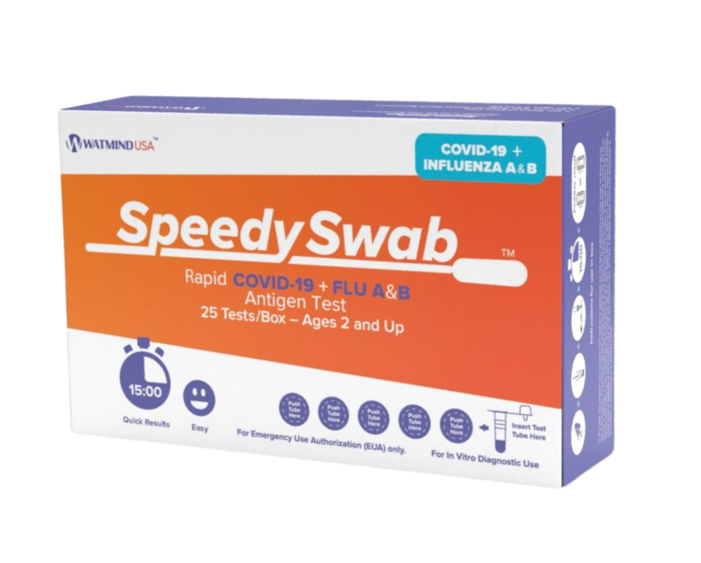 SpeedySwab POC Rapid Covid-19 + Flu A&B Antigen Tests - Box of 25
