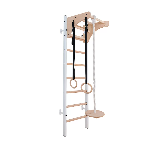211+A204 Solid Beech Wood Wall Bar with Adjustable Pull Up Bar and Gymnastic Accessories